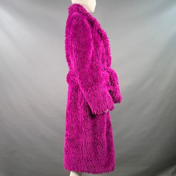 M Magenta Pink Modacrylic Blend Textured Faux Fur Notch Lapel Double Breasted - Picture 3 of 9
